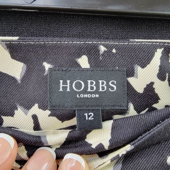 HOBBS Silk & Wool Blend Monochrome Print Pencil Skirt w POCKETS US 8 or UK 12 - Picture 3 of 6